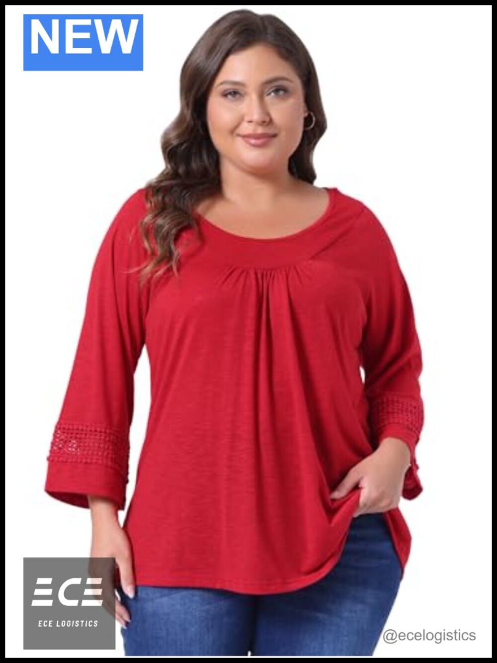 Plus Size Crochet Panel Kimono Top Raglan Sleeve Ruched Tunic